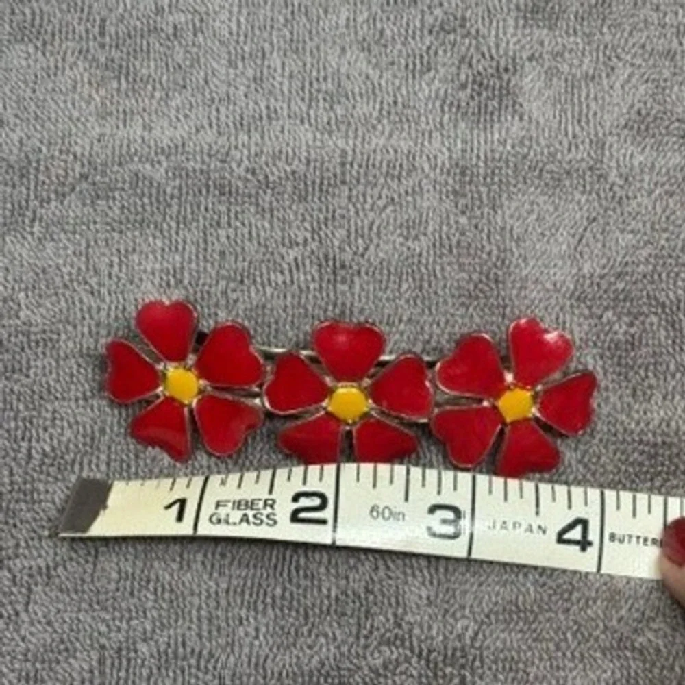 Unbranded Flower Hair Barrette Womens OS Red Excellent Enamel Triple Floral Clip